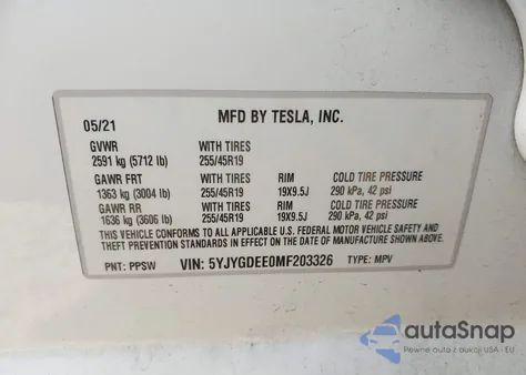 2021 Tesla Model Y Long Range Dual Motor All-Wheel Drive from USA, damaged, VIN 5YJYGDEE0MF203326